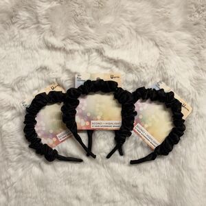 3 Pack Scünci Black Satin Ruched Padded Headbands Bundle – New